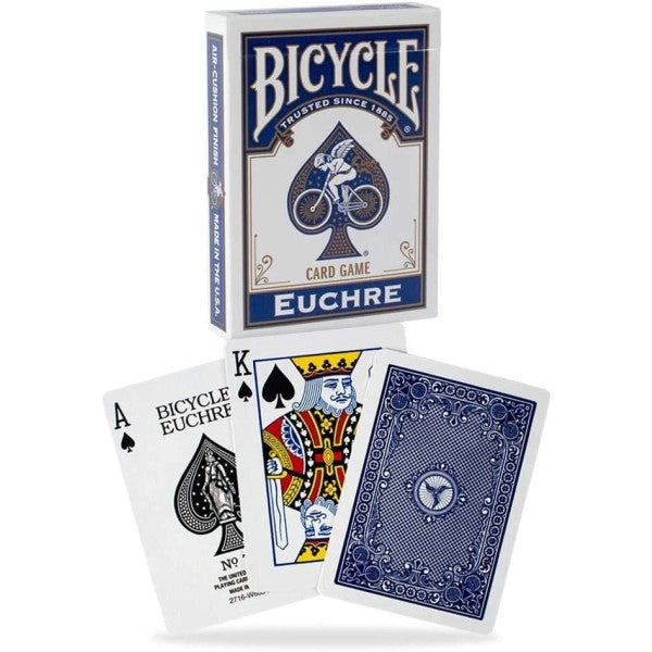 Bicycle Euchre playing cards with packaging on a white background