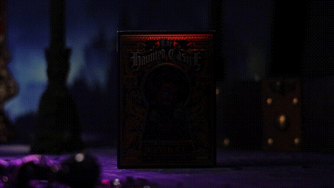 Darkly themed product packaging with intricate design in a mystical setting