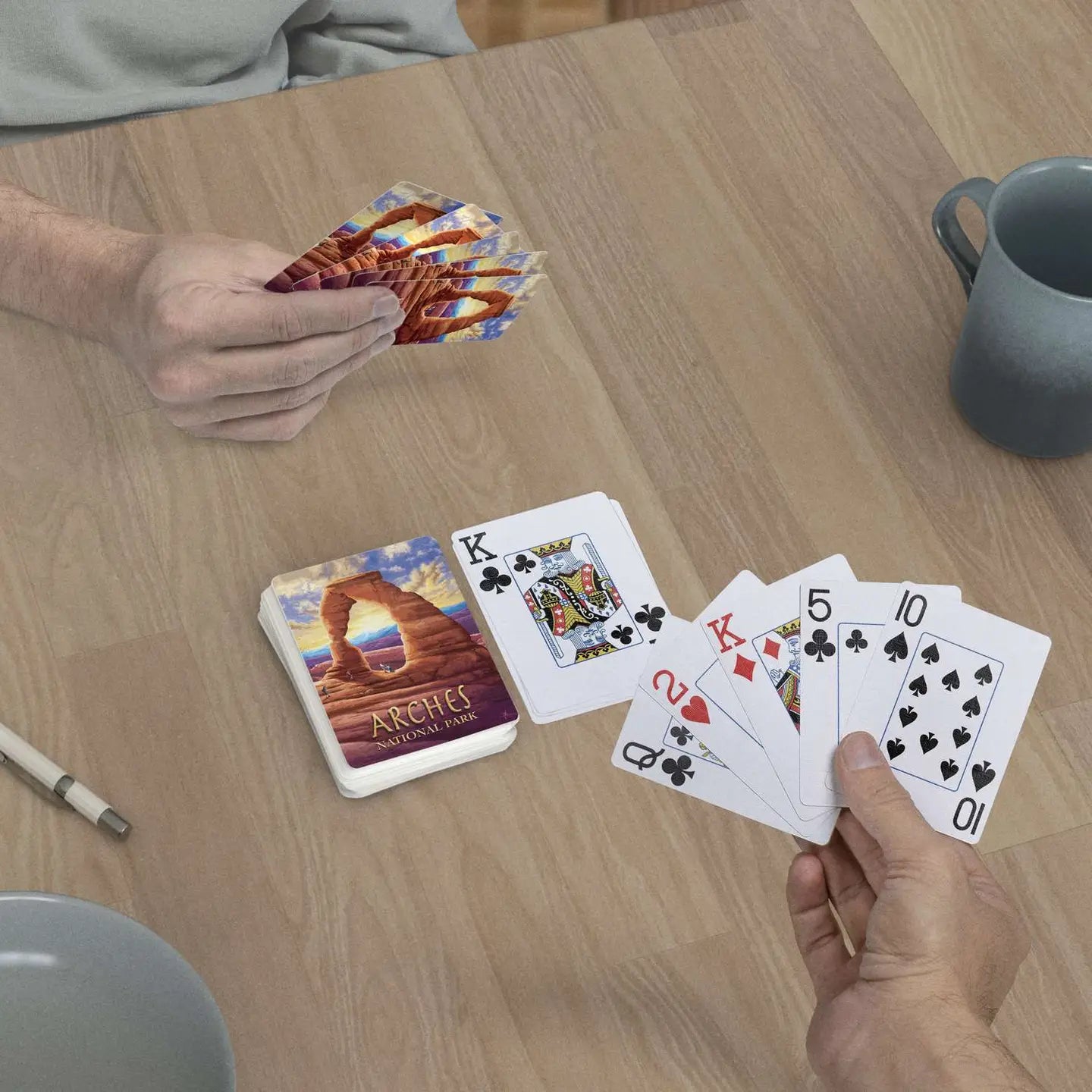 Arches National Park jumbo-index playing cards in use at a table