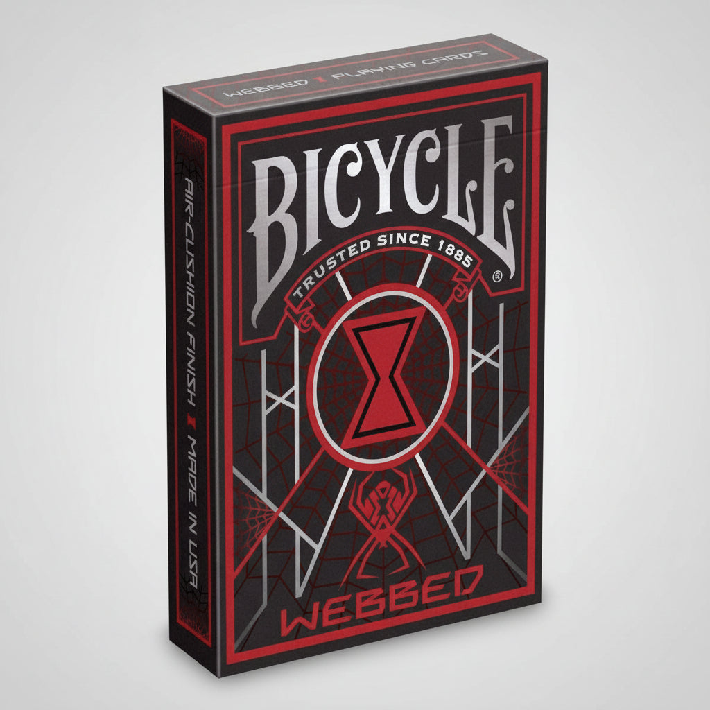 Bicycle Webbed playing cards packaging with red and black design.
