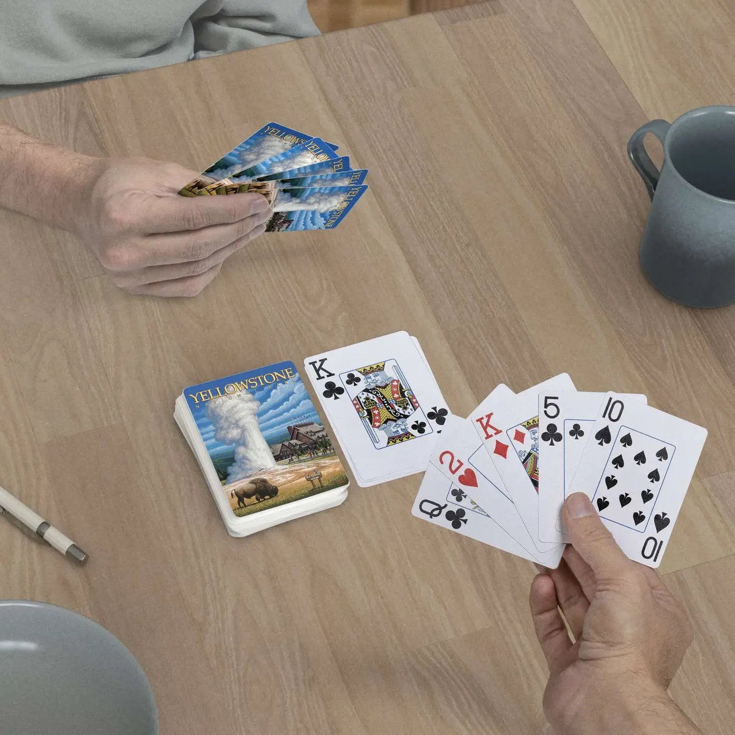 Yellowstone National Park jumbo-index playing cards in use at a table