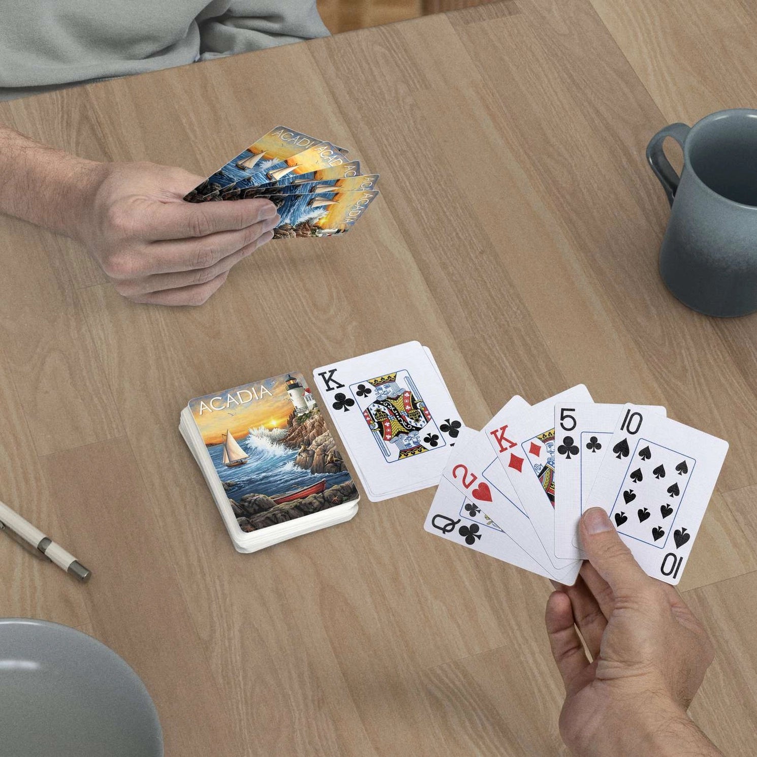 Boardwalk Acadia Playing Cards used in a casual card game