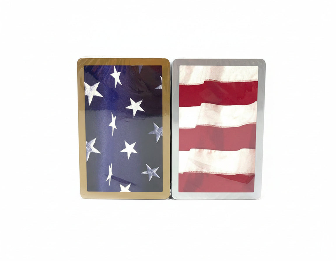 Two Congress playing card decks with American flag designs on a white background