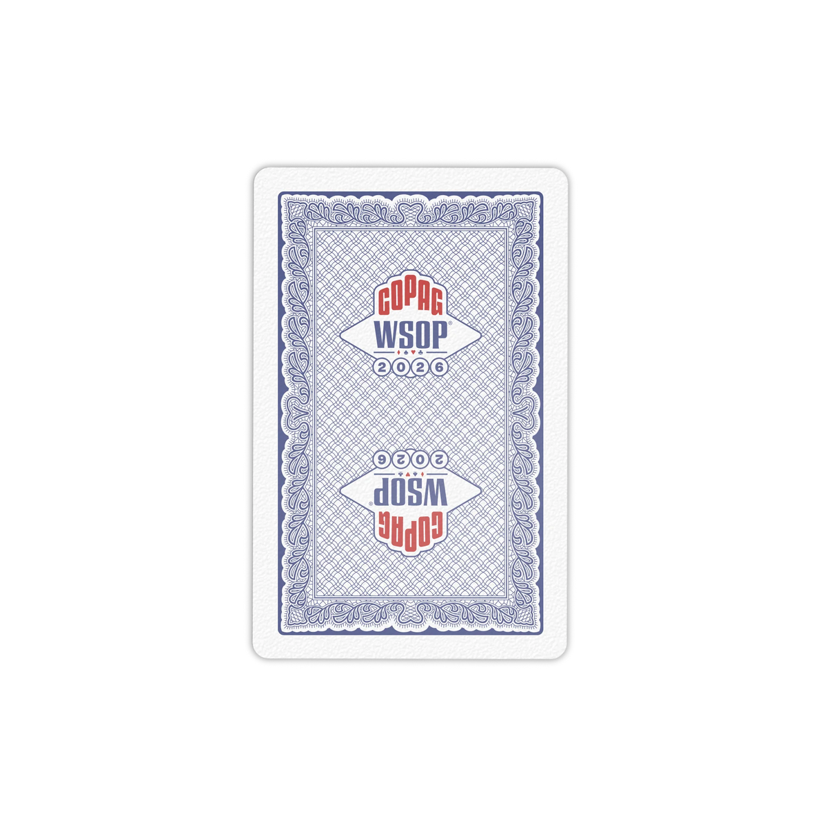 Blue Copag WSOP 2026 Traditional playing-card back with an ornate border and two-way design