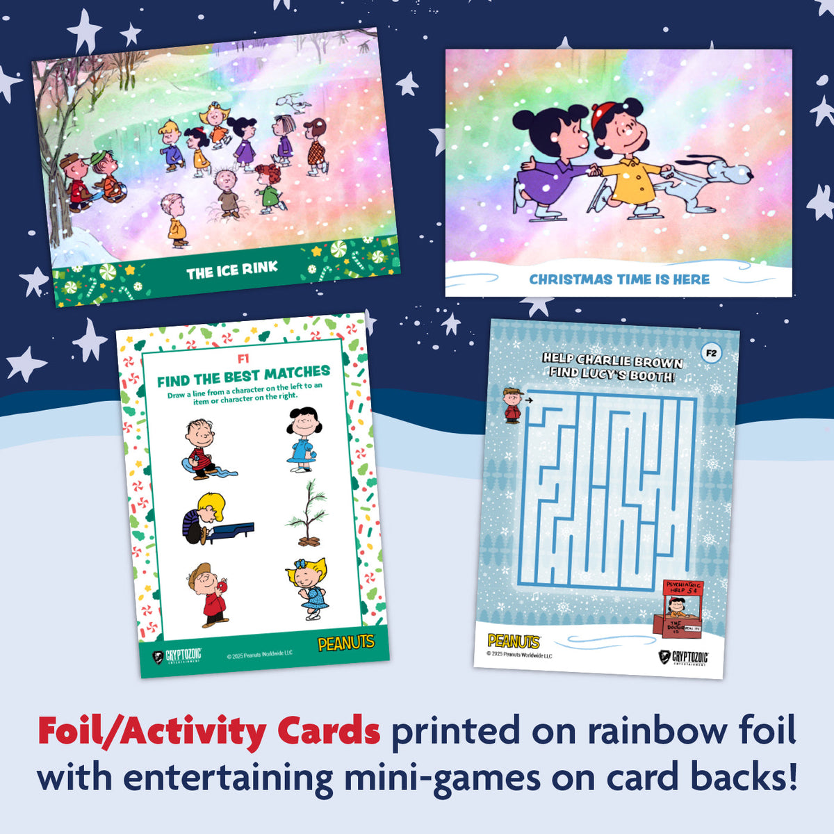 Peanuts Playpaks: A Charlie Brown Christmas – Single 5-Card Pack – examples of possible card designs; pack contents vary