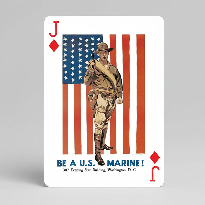USA Posters of World Wars I and II Poker Deck by U.S. Games with historic wartime poster art featuring Be a U.S. Marine!
