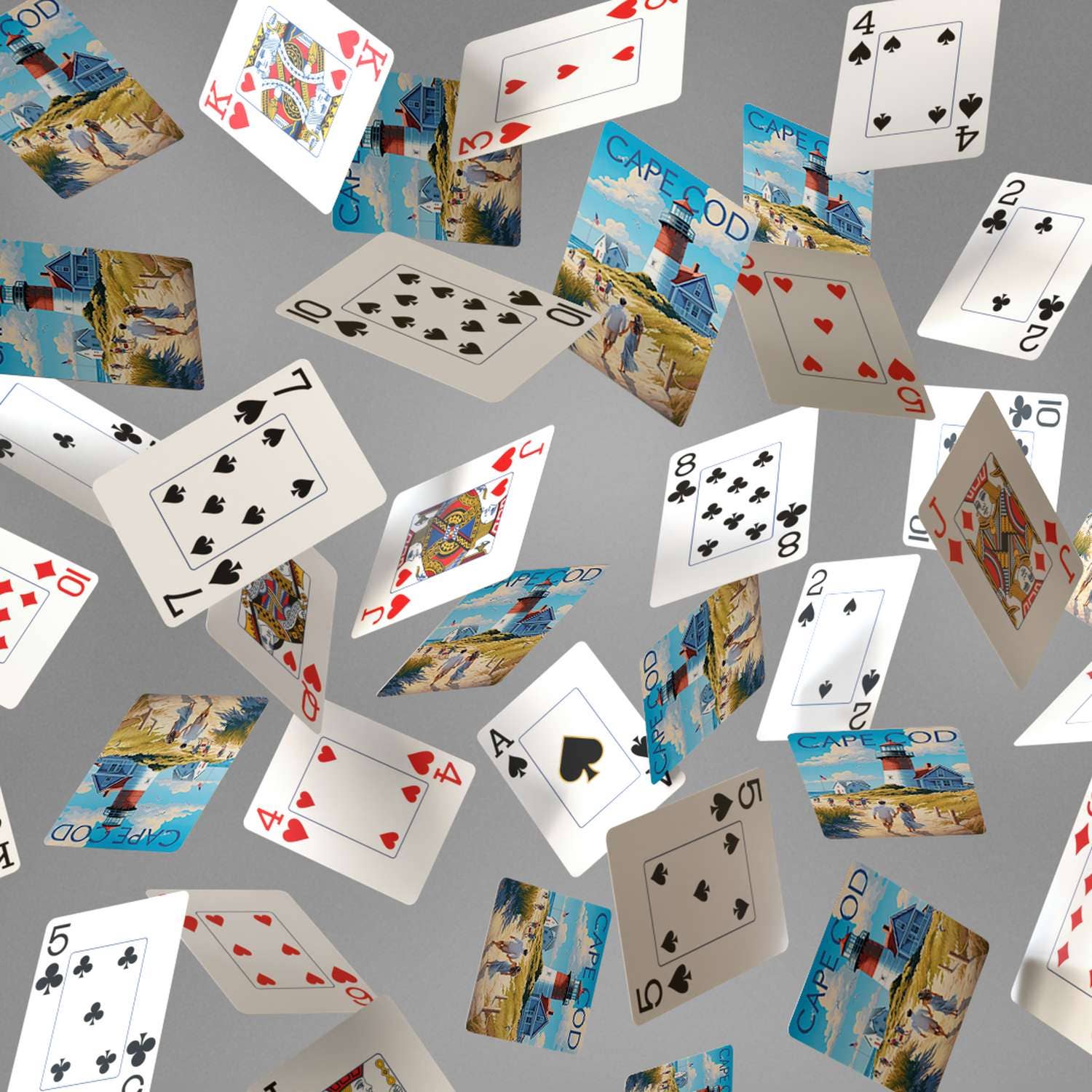 Boardwalk Cape Cod playing cards with lighthouse backs and traditional faces