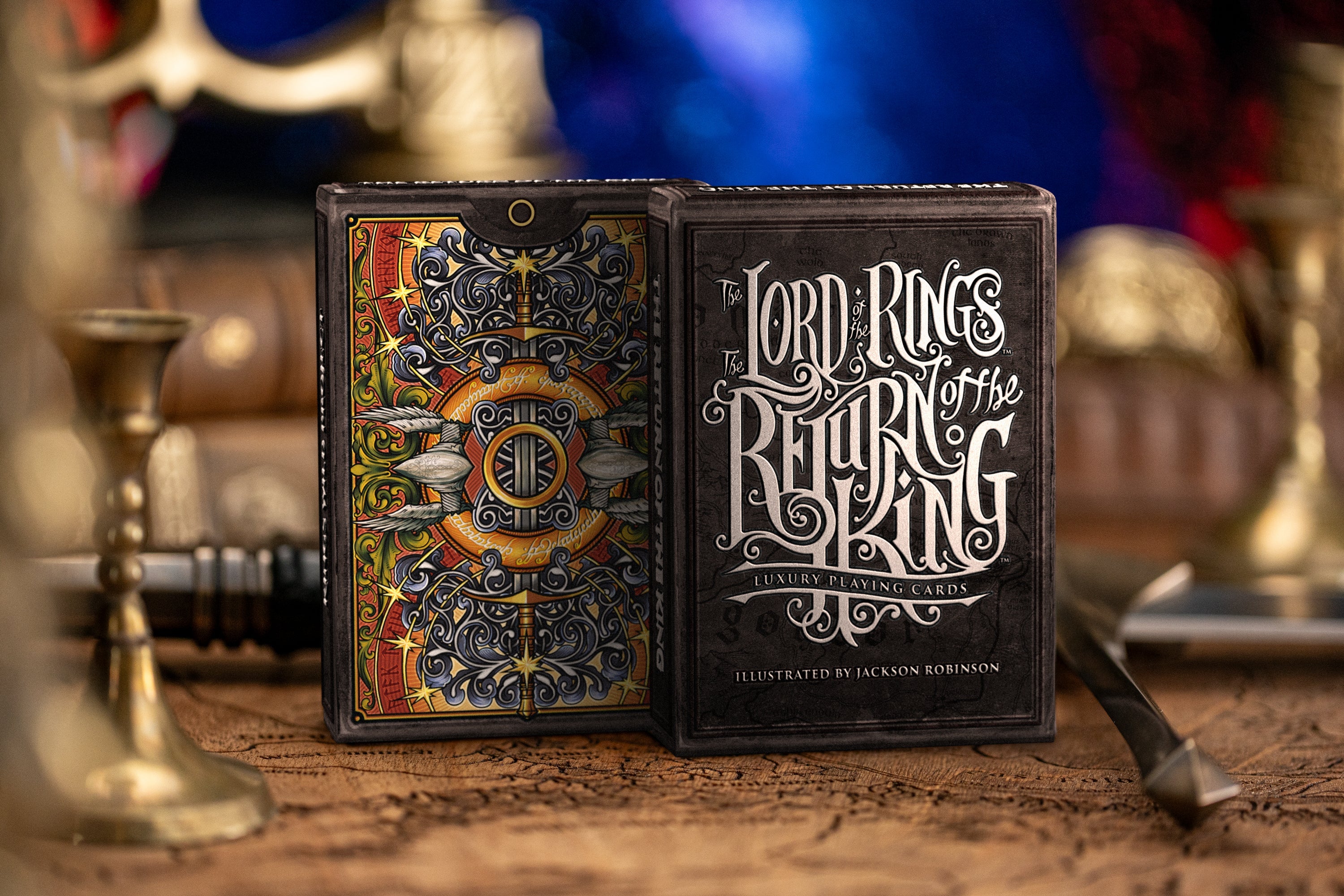 Return of the King Black Gilded tuck box front and back on fantasy map