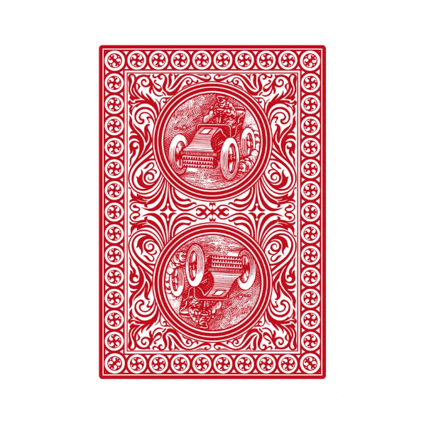Red Modiano Golden Trophy playing card back with vintage car design on a white background