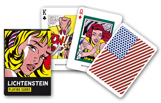 Piatnik Roy Lichtenstein Playing Cards with illustrated tuck box and sample card artwork