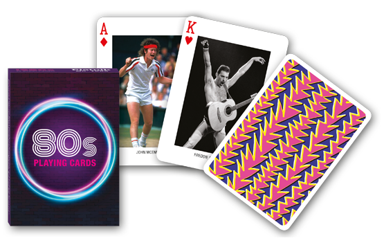 Piatnik 1980s Playing Cards with illustrated tuck box and sample card artwork