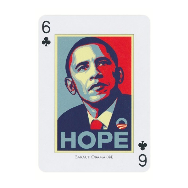 Piatnik Presidents playing card: Barack Obama, Six of Clubs