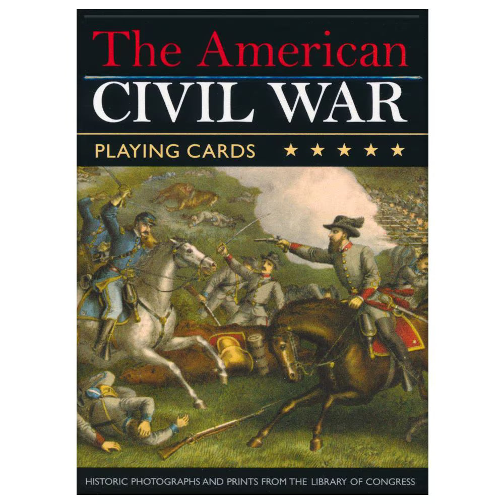Book cover of 'The American Civil War Playing Cards' with illustrations of soldiers on horseback.