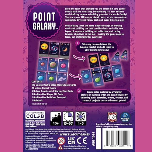 Point Galaxy box back showing example card layouts, game contents, and player information.