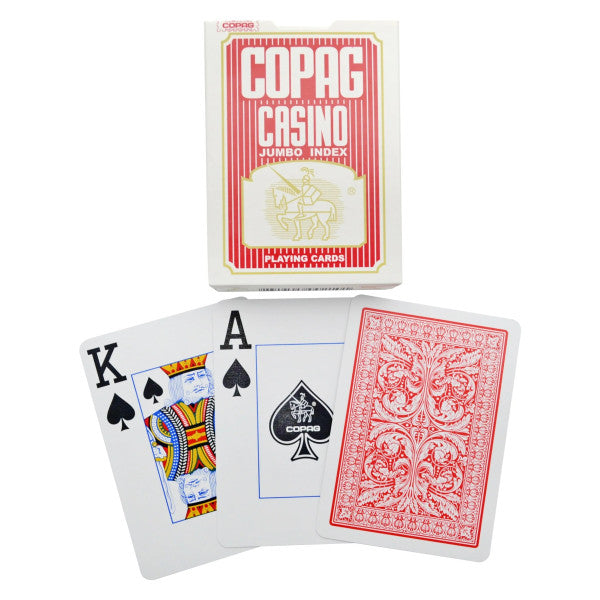 Copag Casino jumbo index playing cards with a deck open showing card faces.