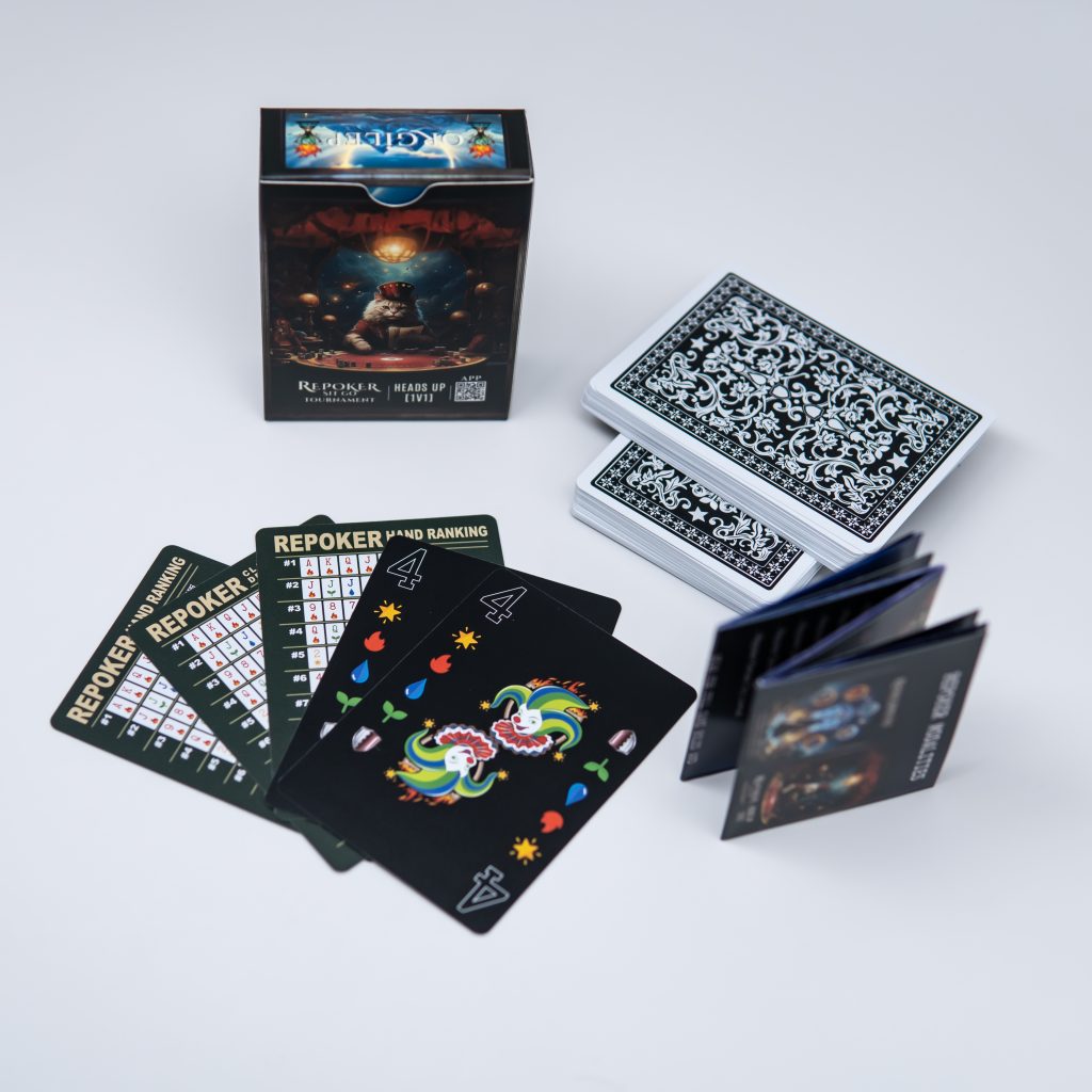 Repoker Black deck, ornate card backs, joker, and reference cards
