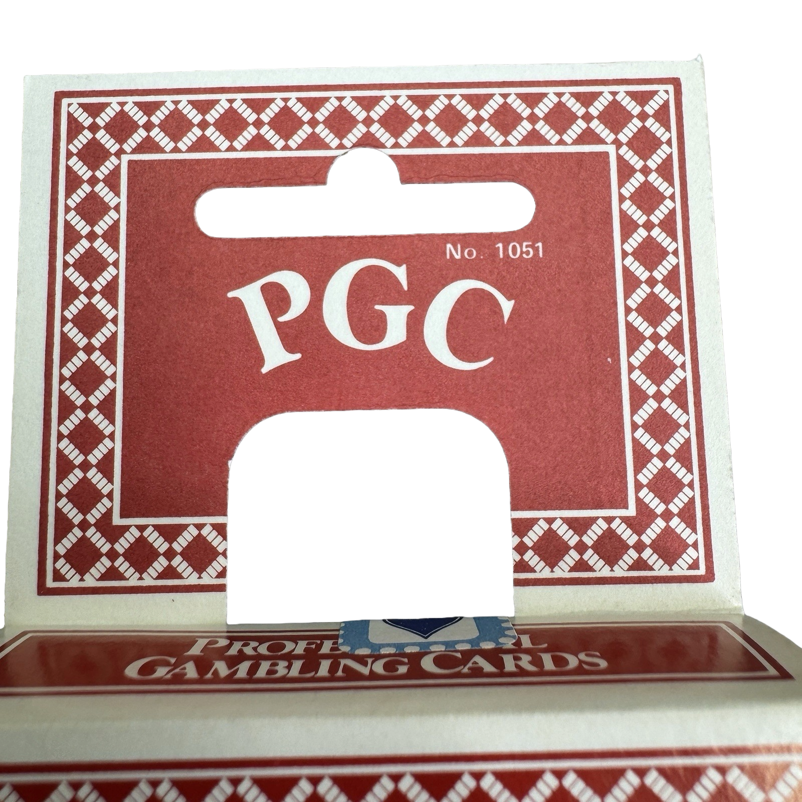 Red and white packaging of PGC professional gambling cards with a clear window.