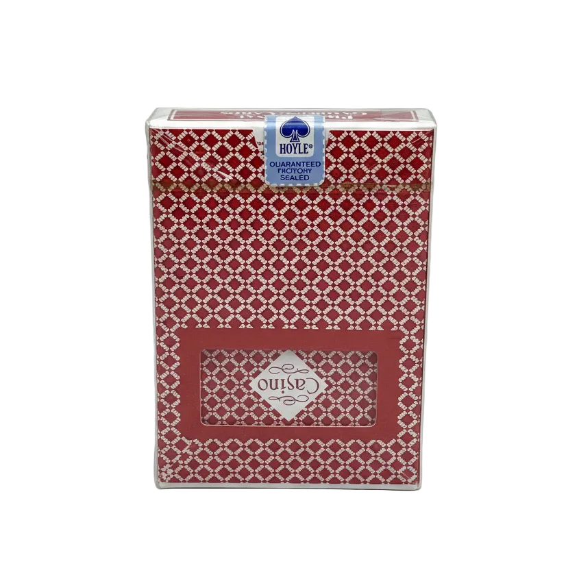 Box of PGC playing cards with a red and white pattern and a visible Hoyle logo.