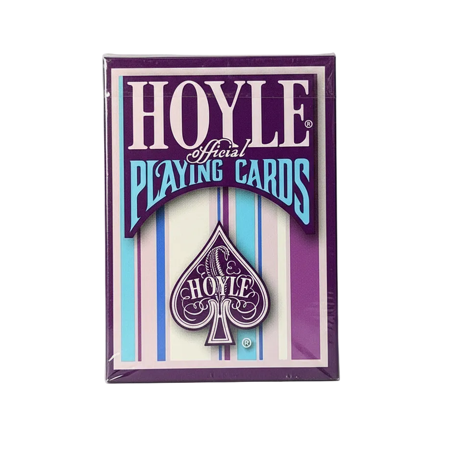Hoyle official playing cards packaging with purple and blue design
