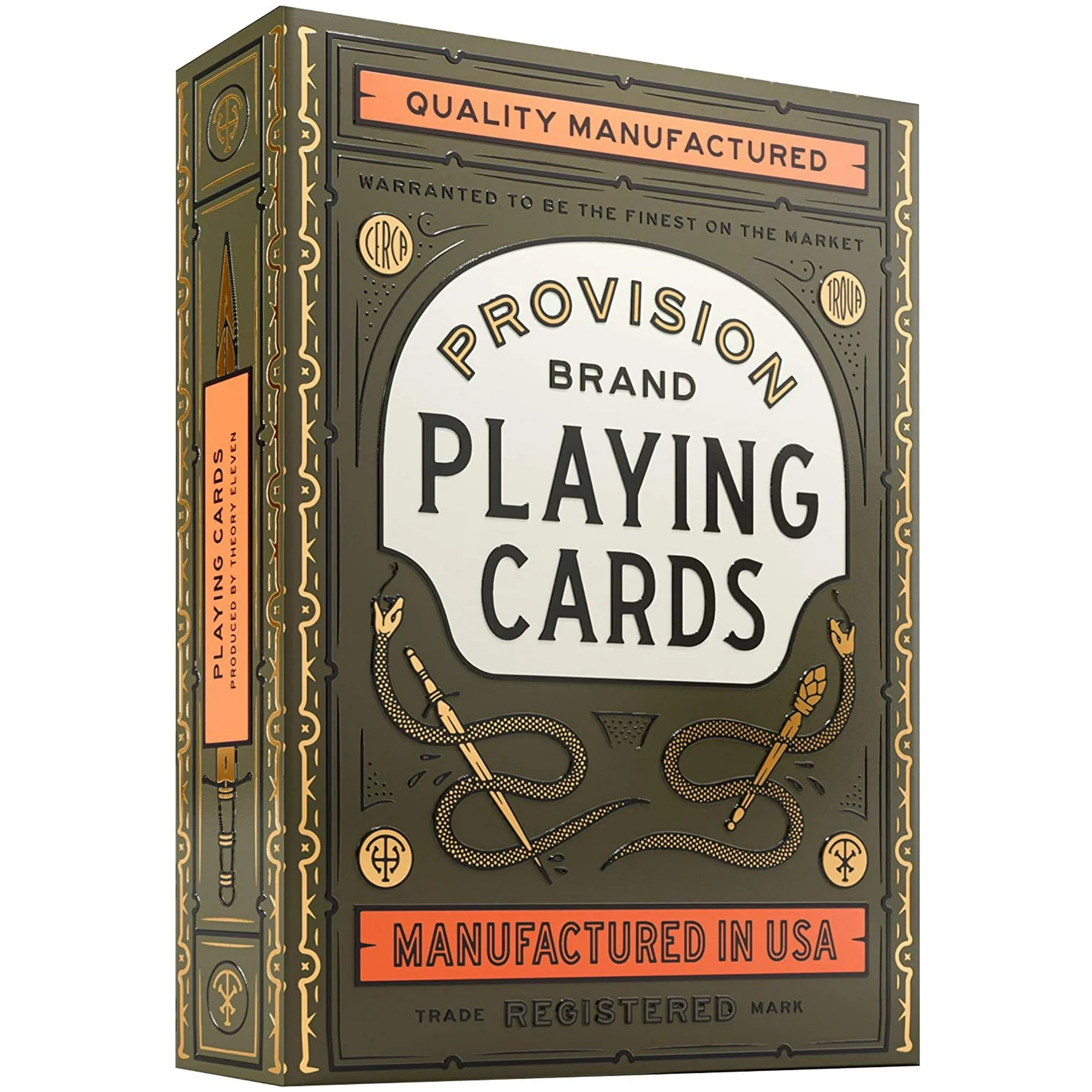 Box of Provision Brand playing cards with decorative design and text.