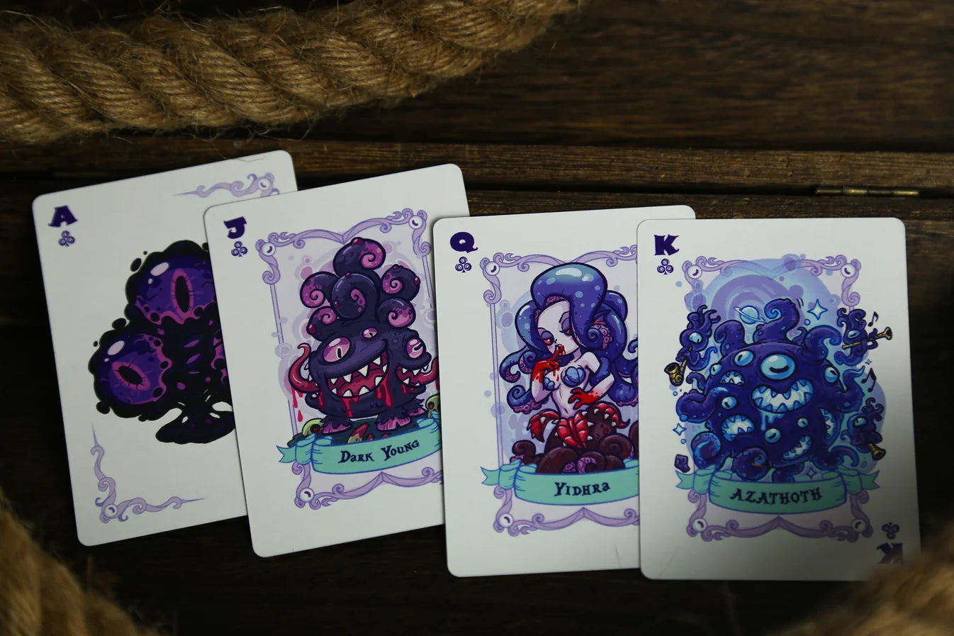 Custom Clubs court cards featuring Dark Young Yidhra and Azathoth artwork