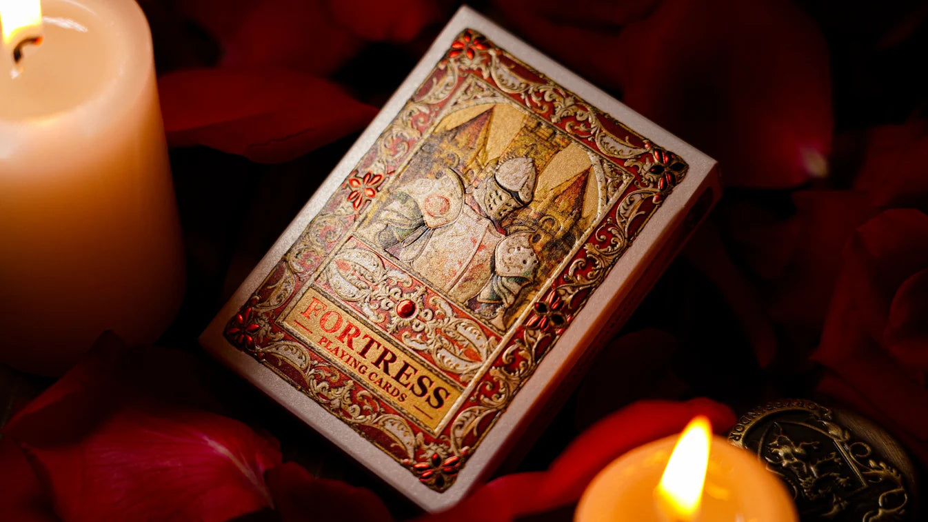 Fortress Playing Cards embossed tuck front with armored knight and castle artwork