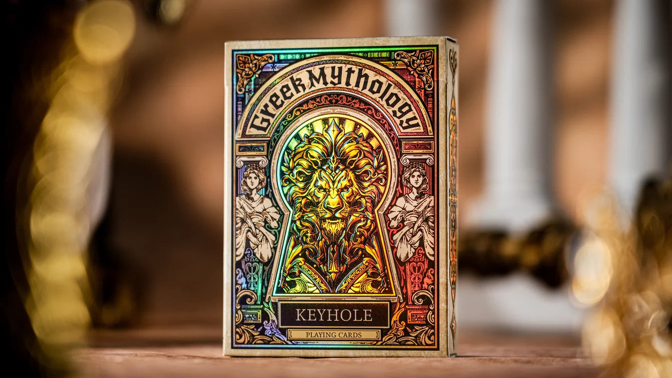 Keyhole Greek Mythology Luxury Edition playing card tuck with holographic foil lion artwork