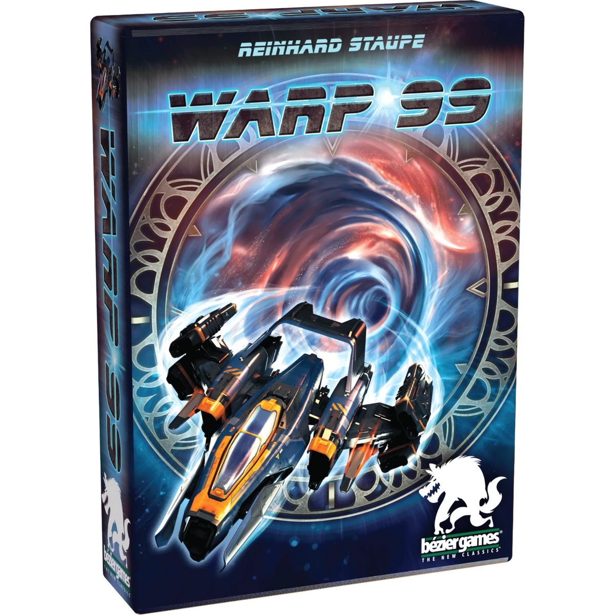 Warp 99 game box showing a spacecraft flying toward a swirling portal.