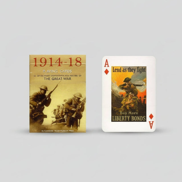 Historical playing cards collection featuring Civil War, World War, aviation, and Americana decks