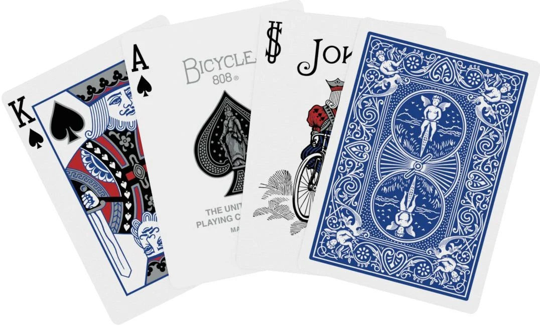 Bicycle Sterling Blue cards showing King, Ace, Joker and ornate blue back
