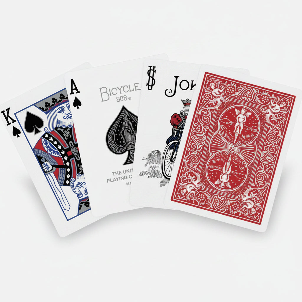 Bicycle Sterling Red cards showing King, Ace, Joker and ornate red back