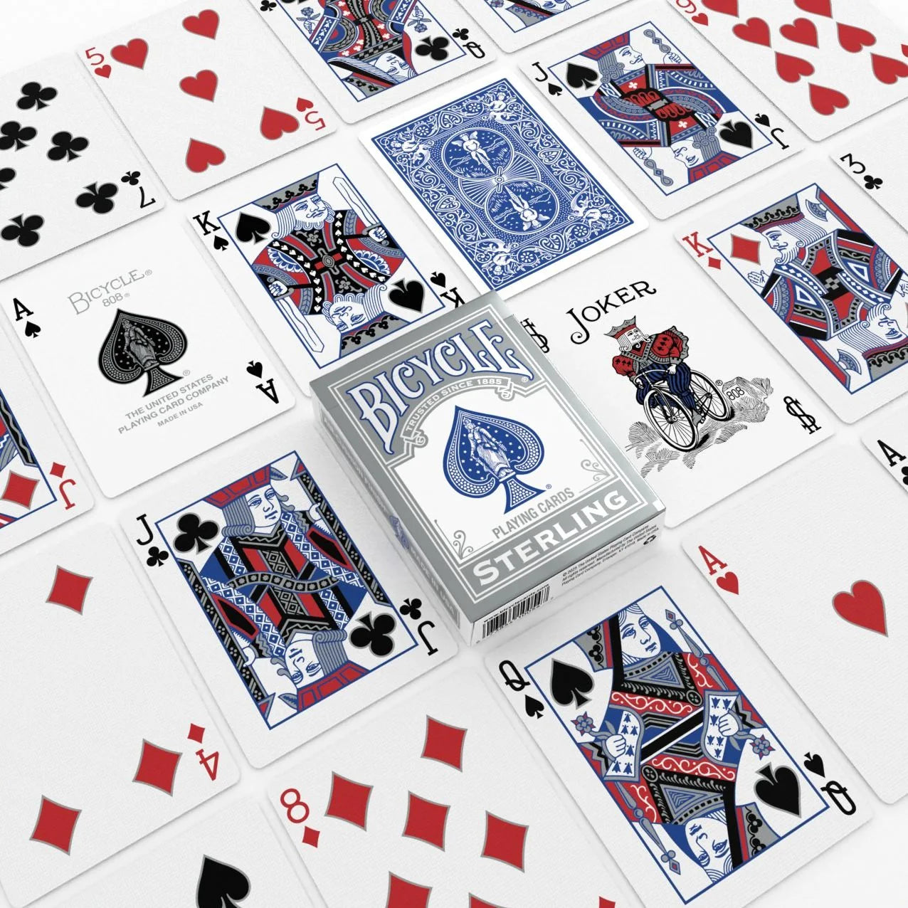 Bicycle Sterling Blue deck with traditional faces, Joker and blue card back