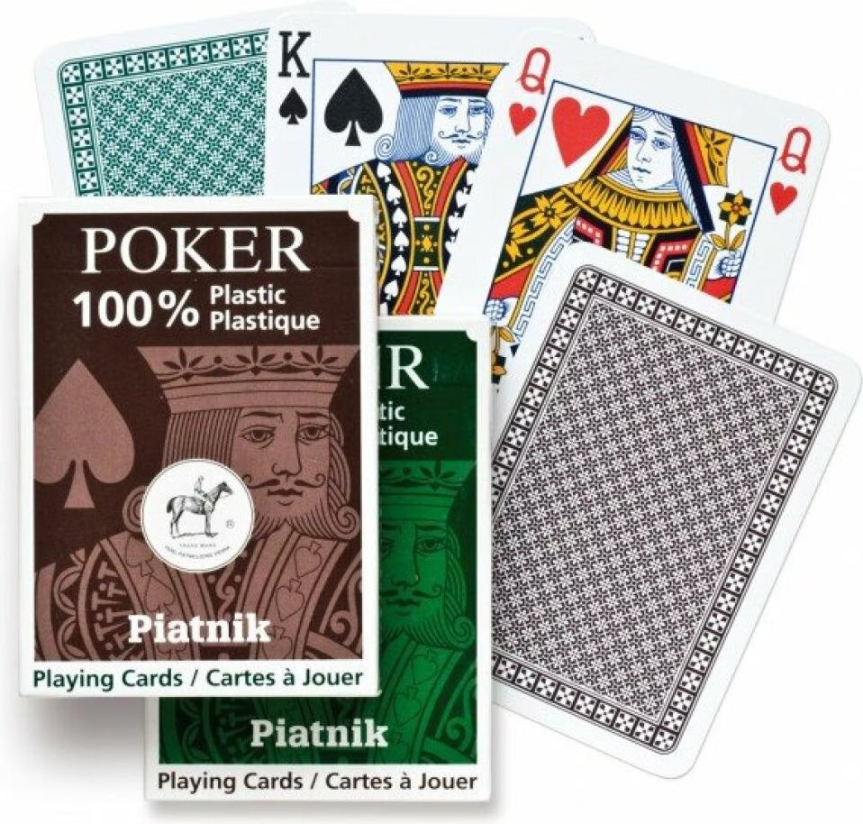 Piatnik 100% plastic playing cards with poker design and card backs.