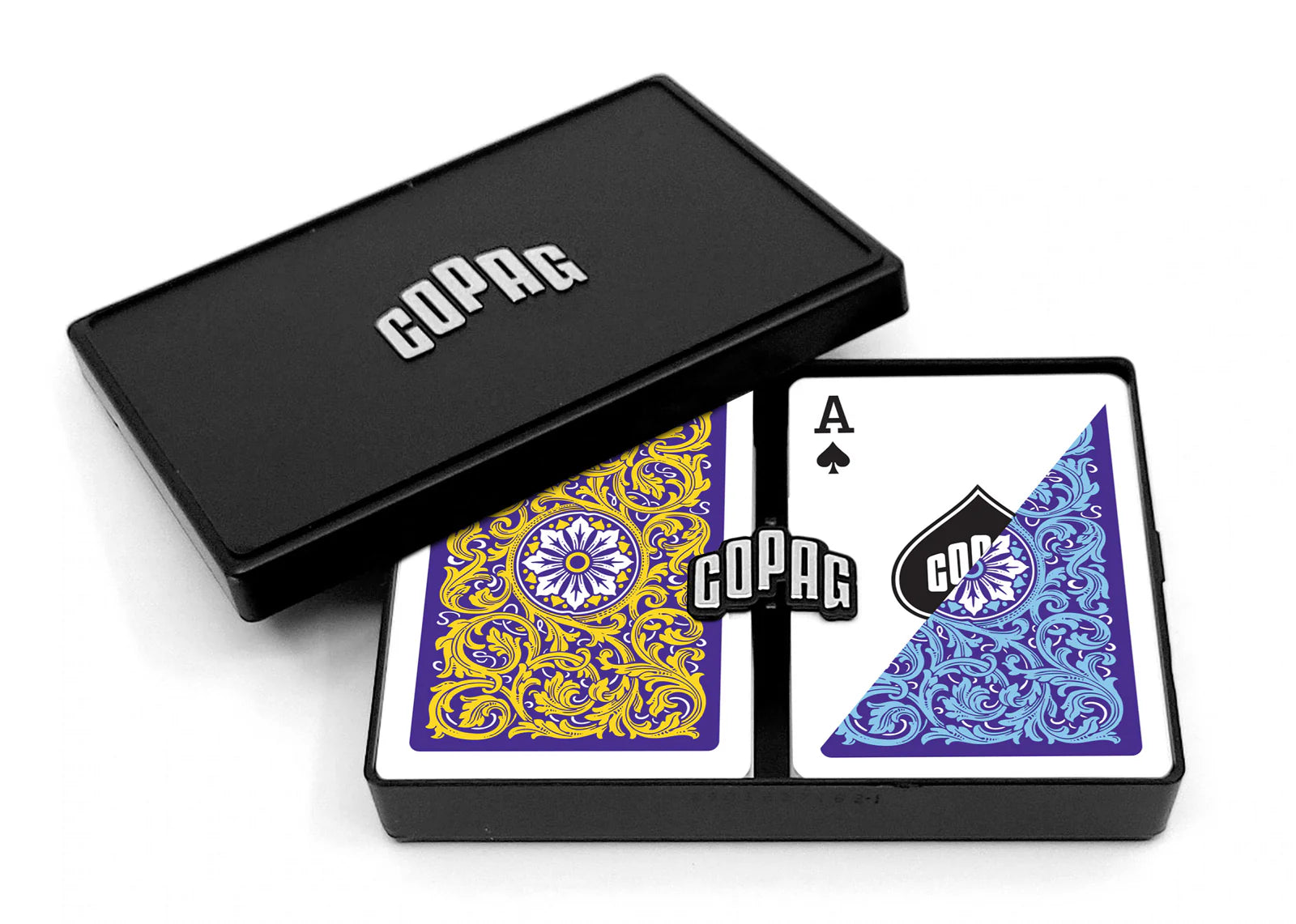 Copag Neoteric Poker Size Regular Index (Blue & Yellow) with a black box on a white background