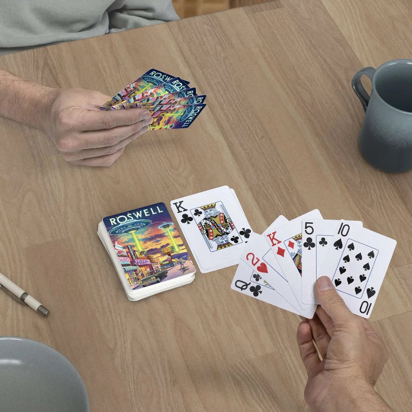 Roswell jumbo-index playing cards being used at a table
