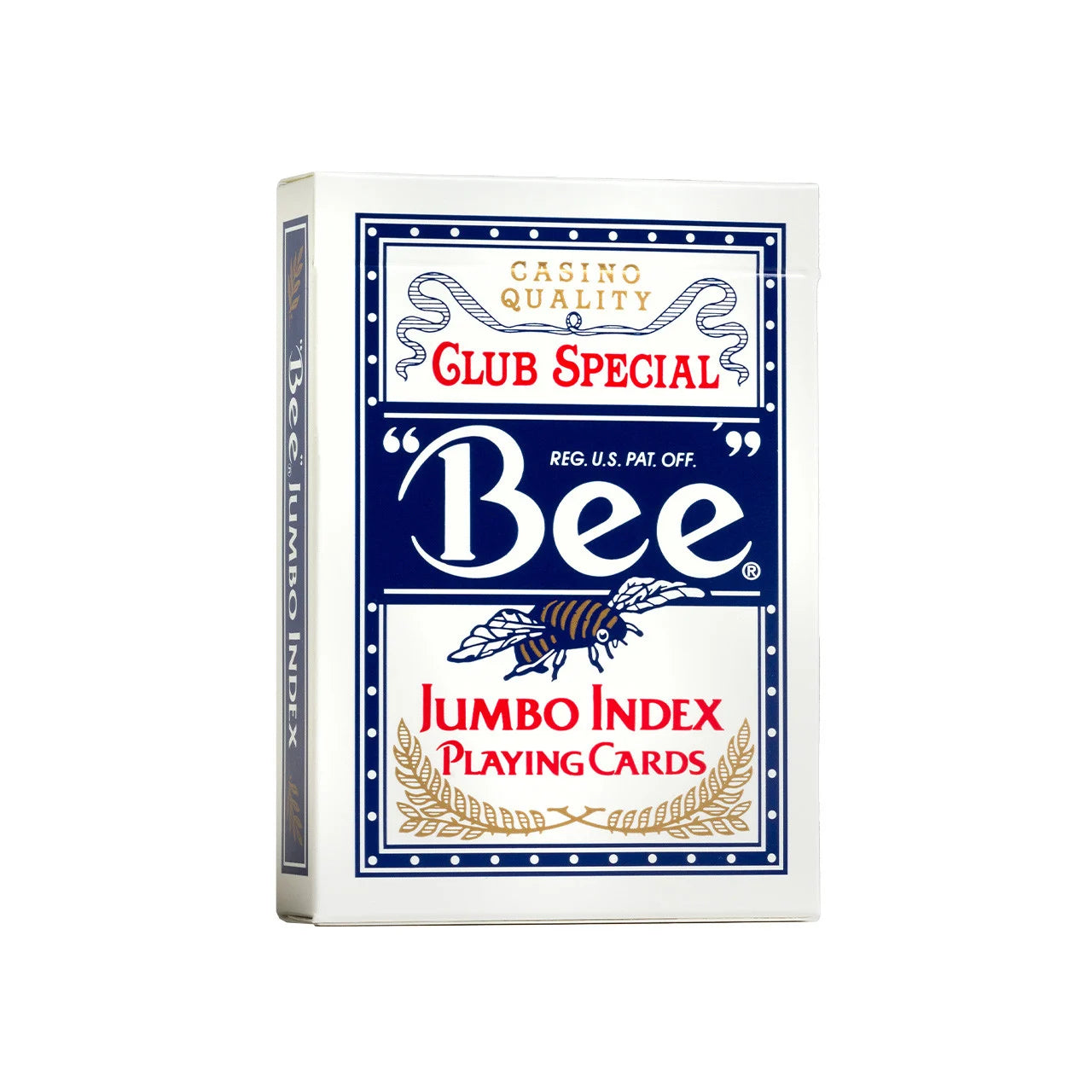 Box of Bee Club Special Jumbo Index playing cards on a white background