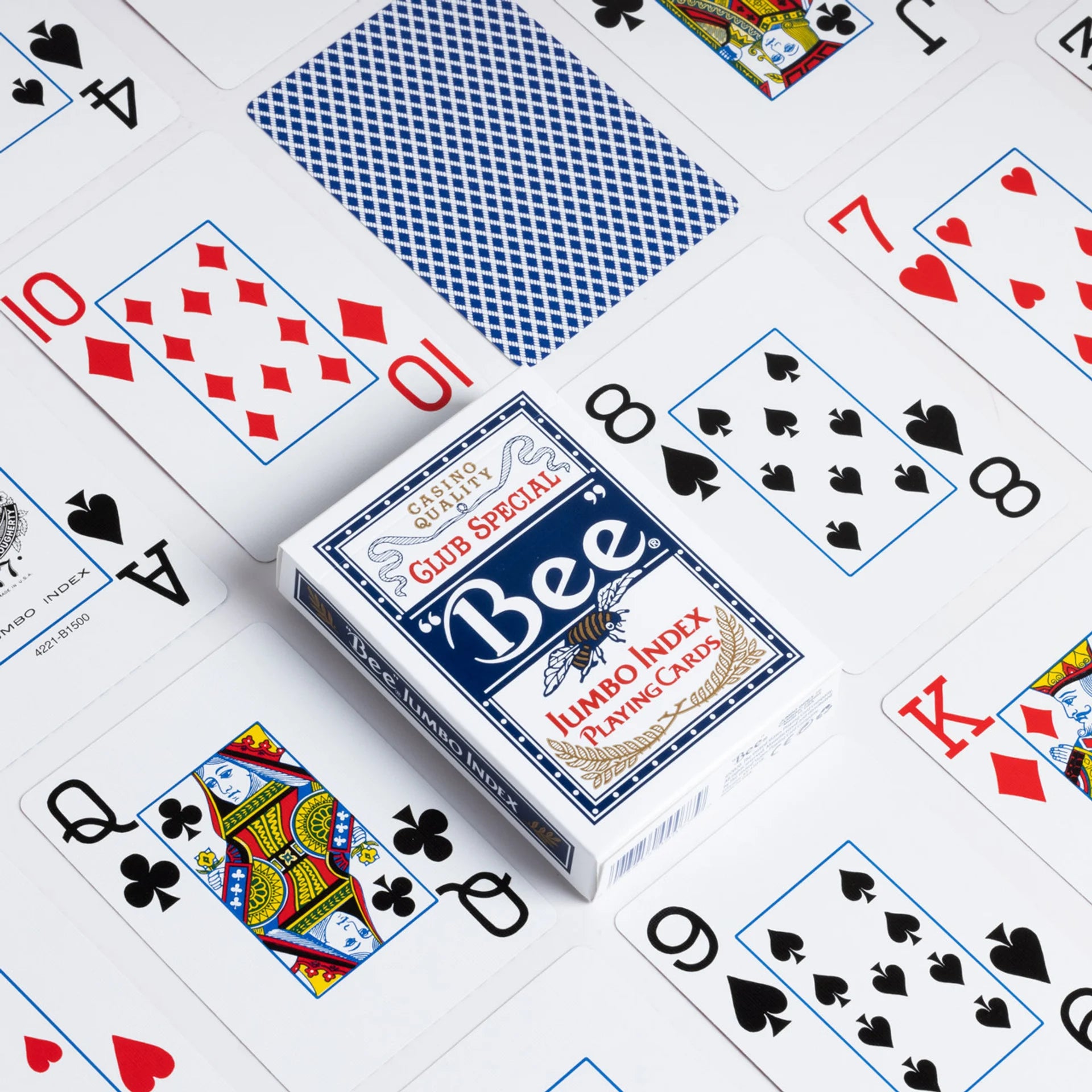Bee Jumbo index blue playing cards showing front and backs