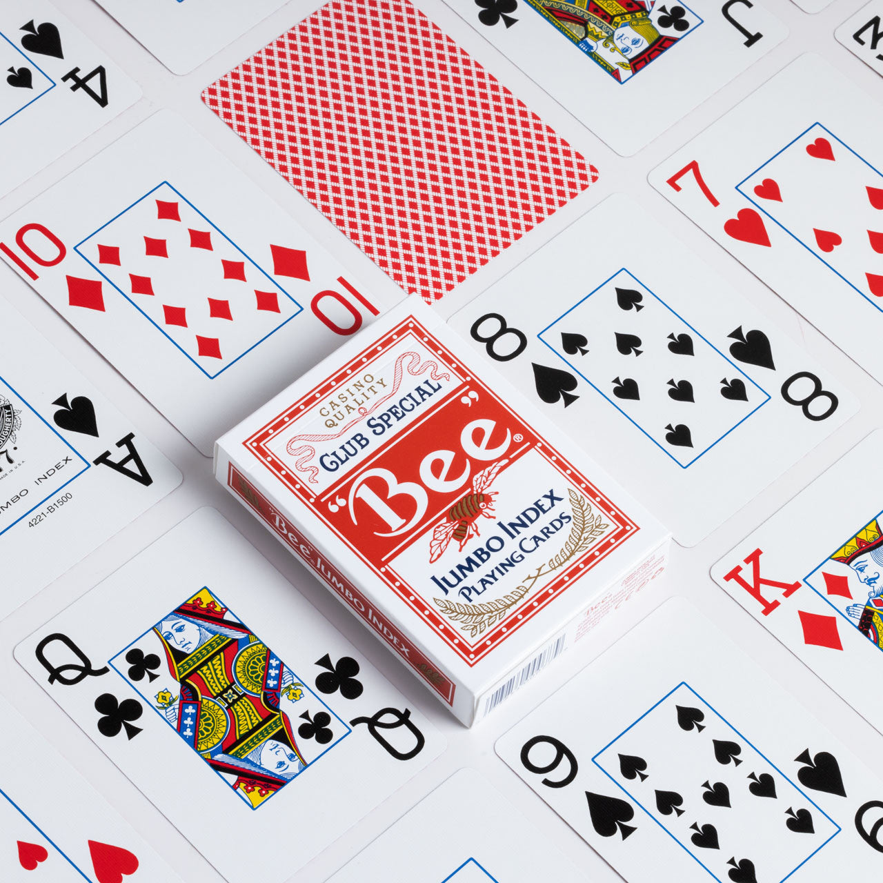 Bee Jumbo index red playing cards showing front and backs