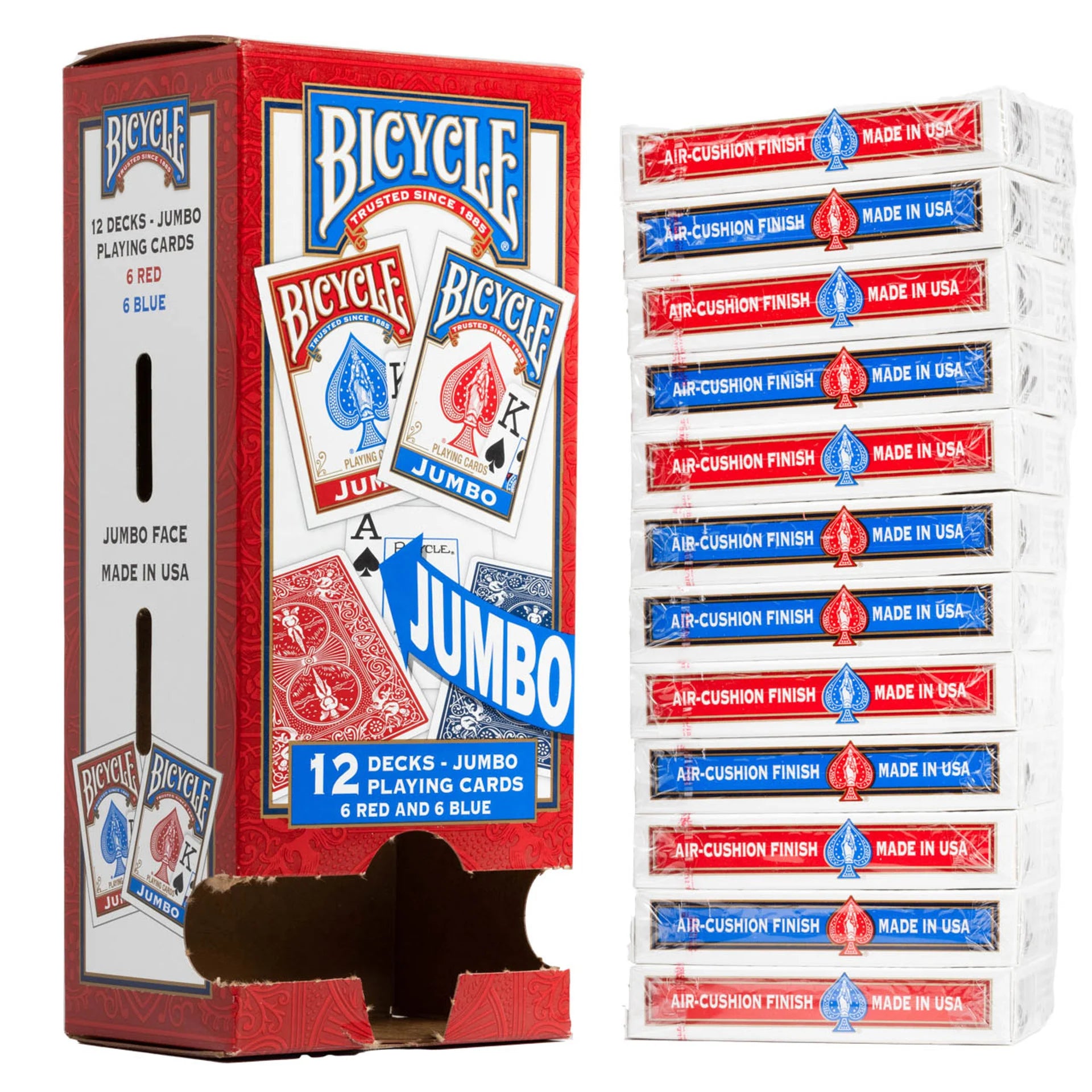 Bicycle Jumbo Index Playing Cards – Brick (12-Pack, Red & Blue Rider Backs)