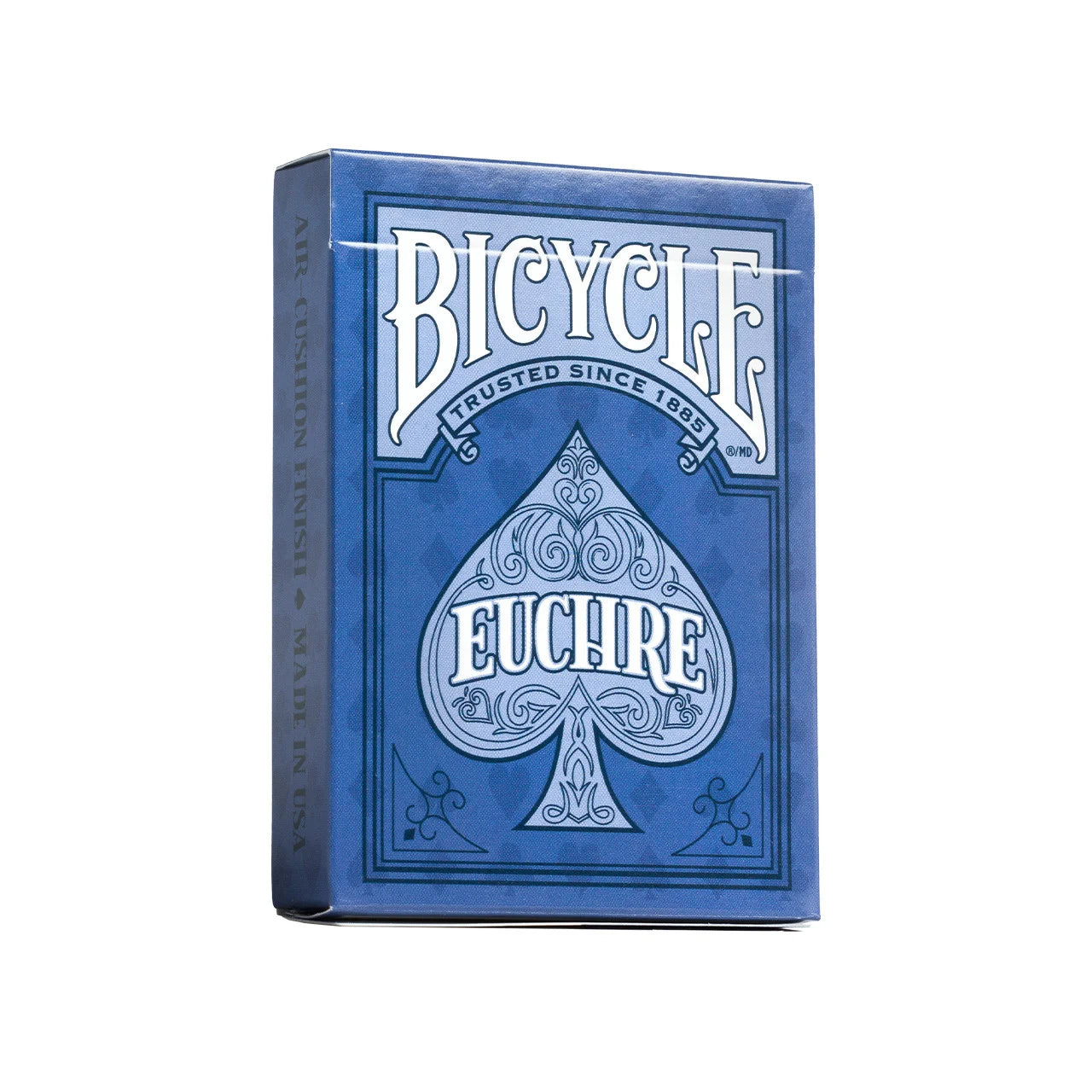 Blue Bicycle Euchre playing card deck on a white background