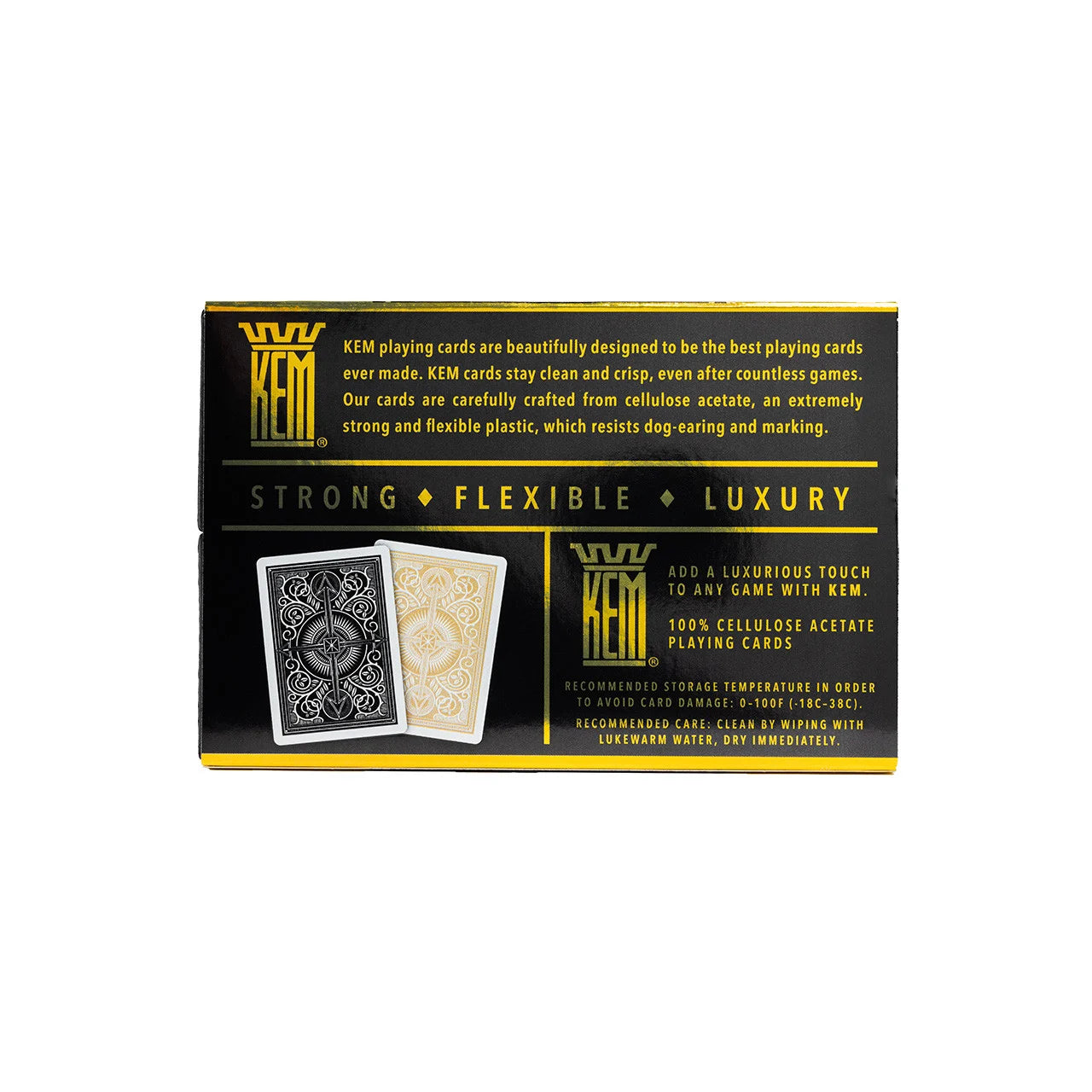 KEM Arrow Black & Gold Poker Jumbo Wide Index Playing Cards packaging with text on a white background