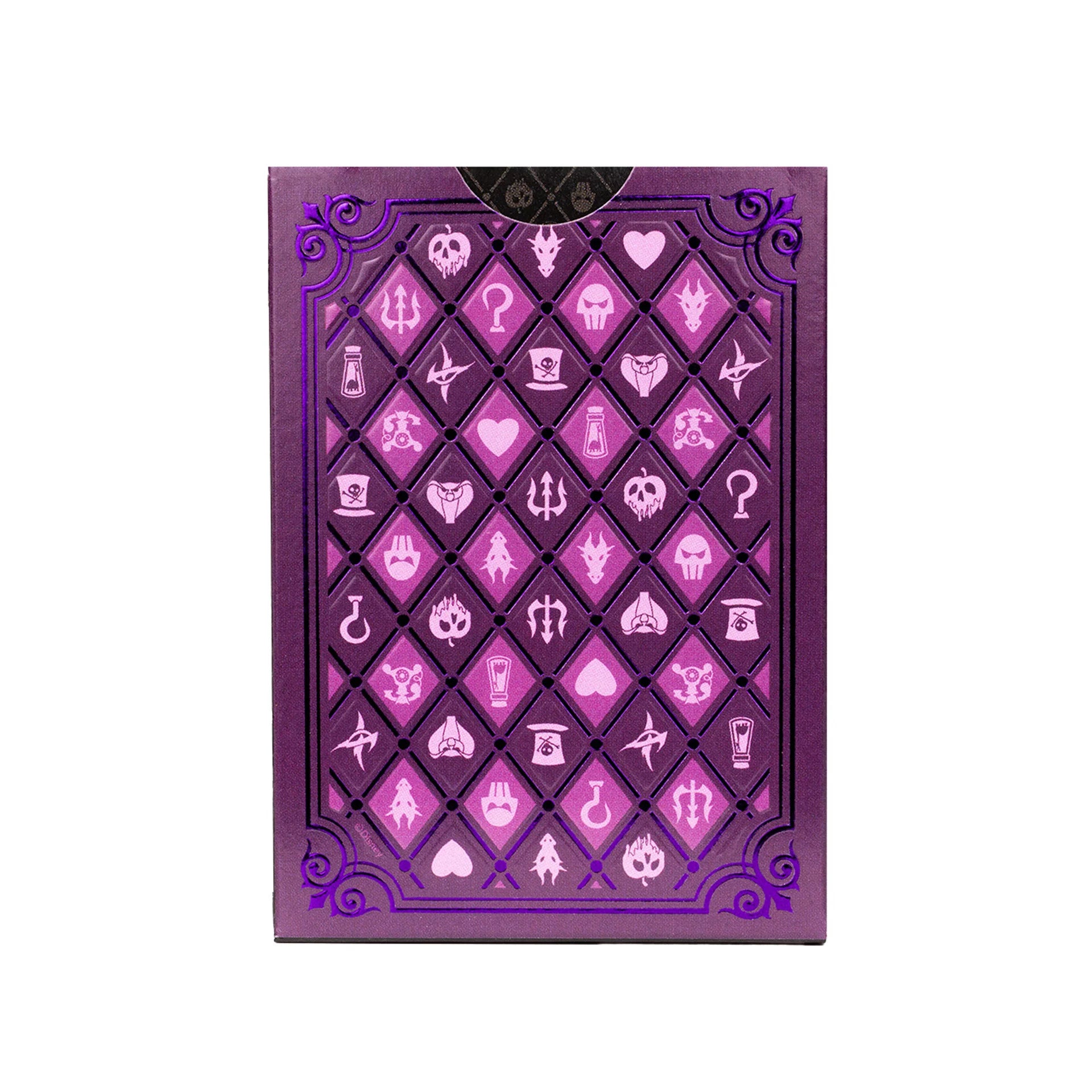 Purple card with white symbols on a white background