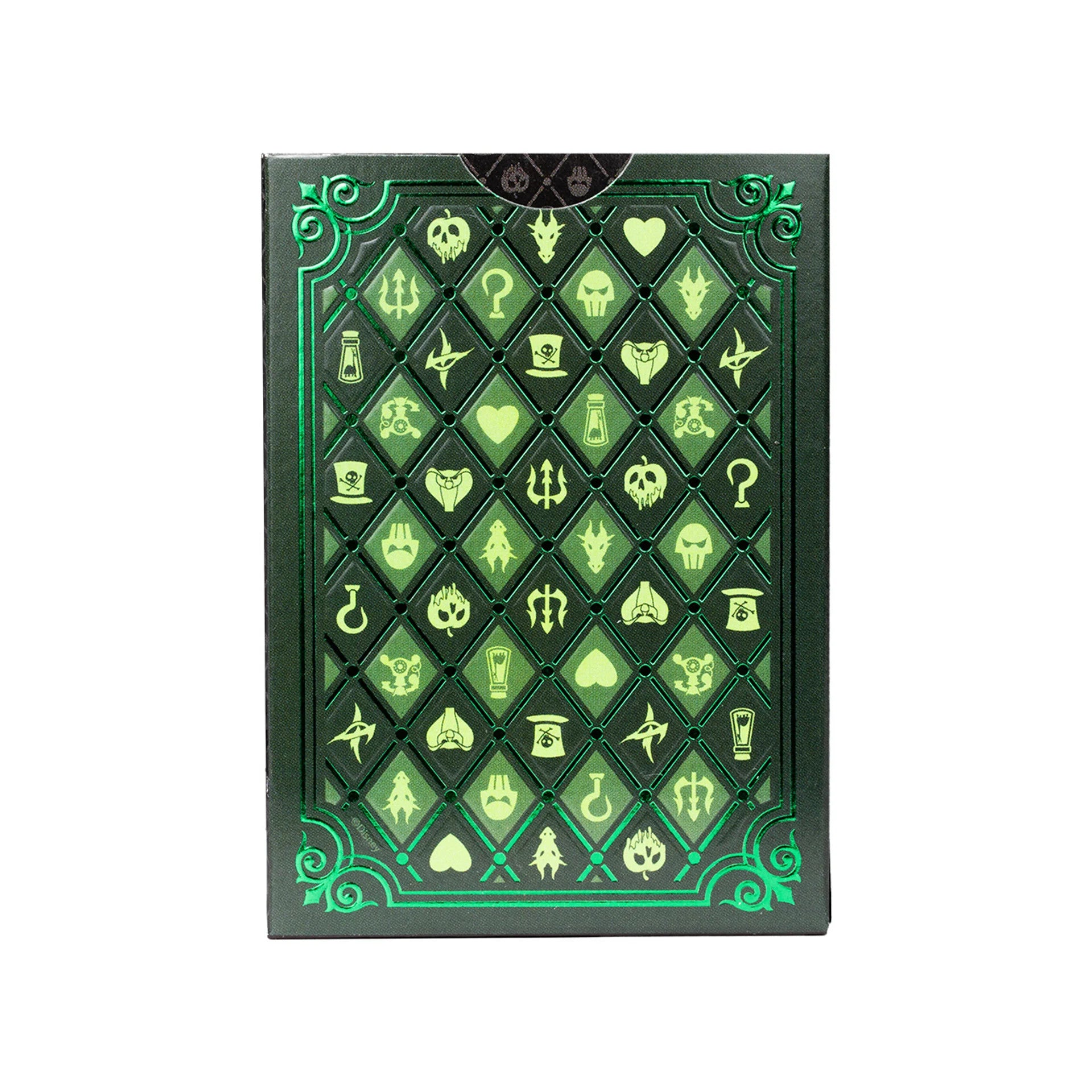 Green and black card deck with symbols on a white background