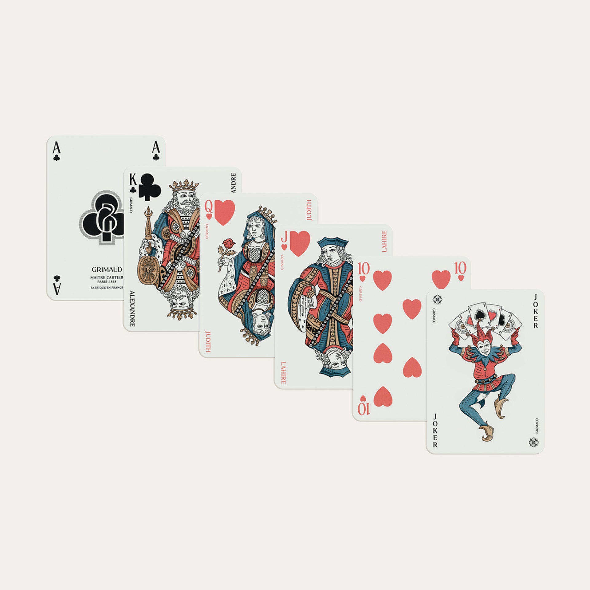 Set of playing cards with various characters on a white background
