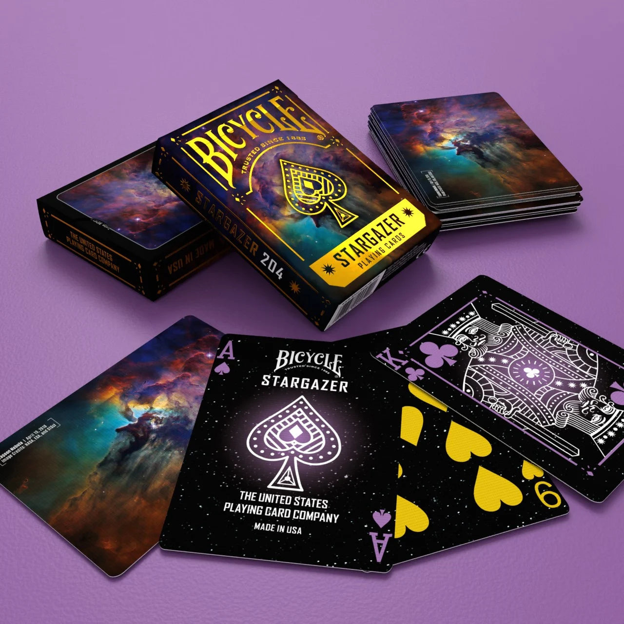 icycle Stargazer 204 playing cards with tuck box and black starfield card faces