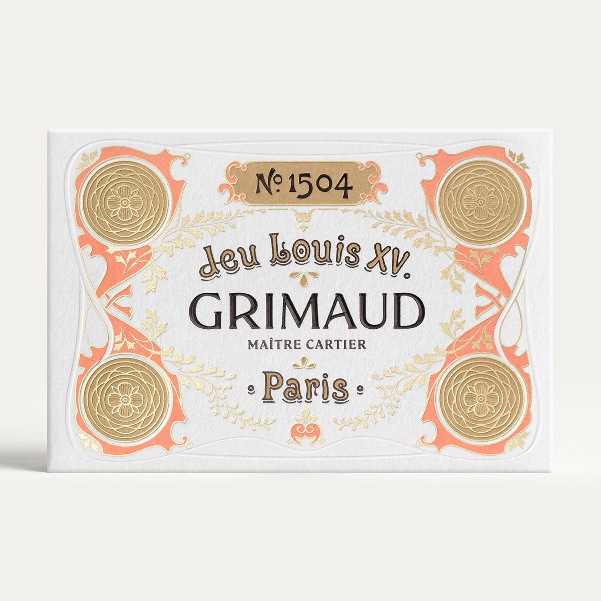 Grimaud N°1504 Jeu Louis XV packaging with decorative elements on a white background