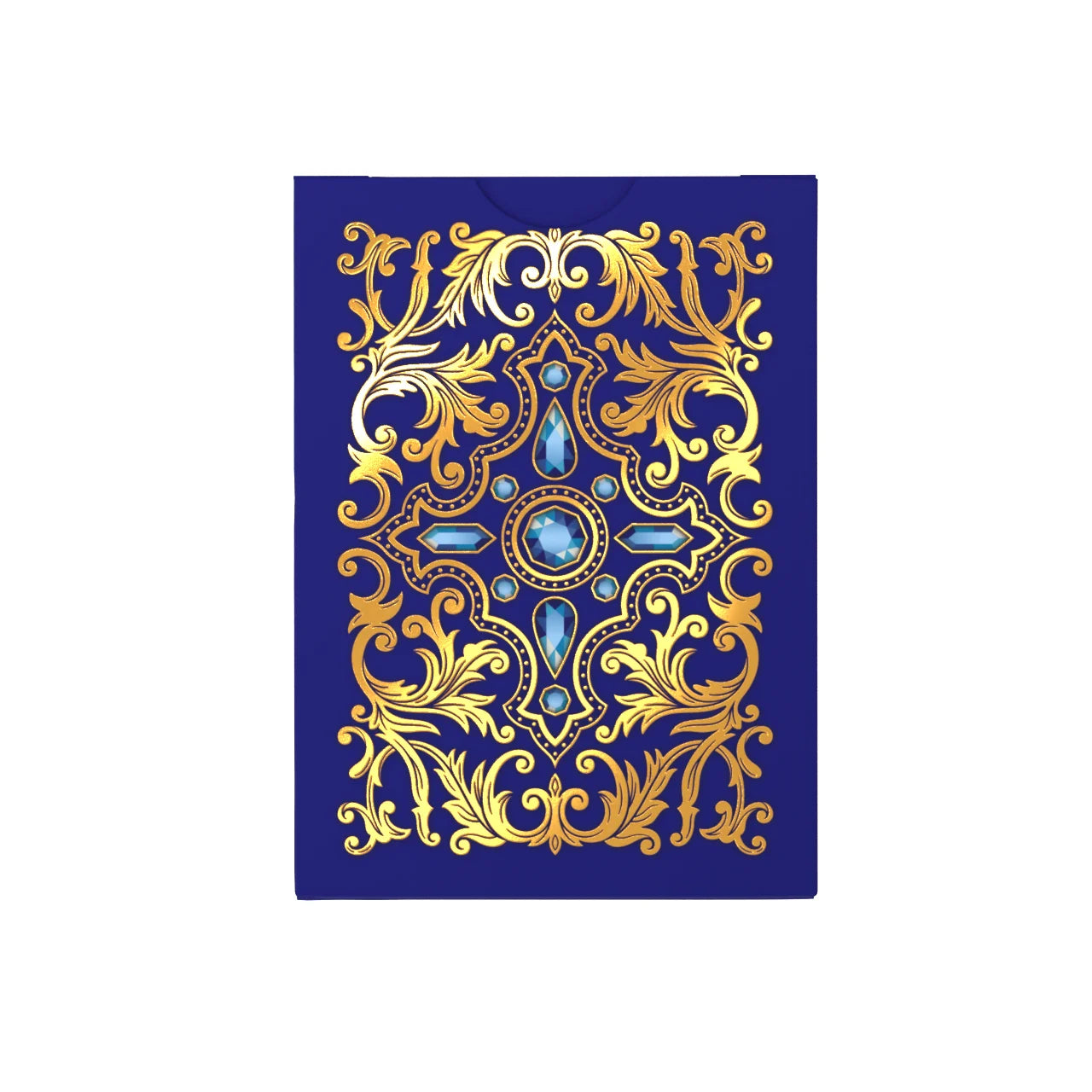 Back of Bicycle Royal tuck box with ornate blue and gold card-back artwork