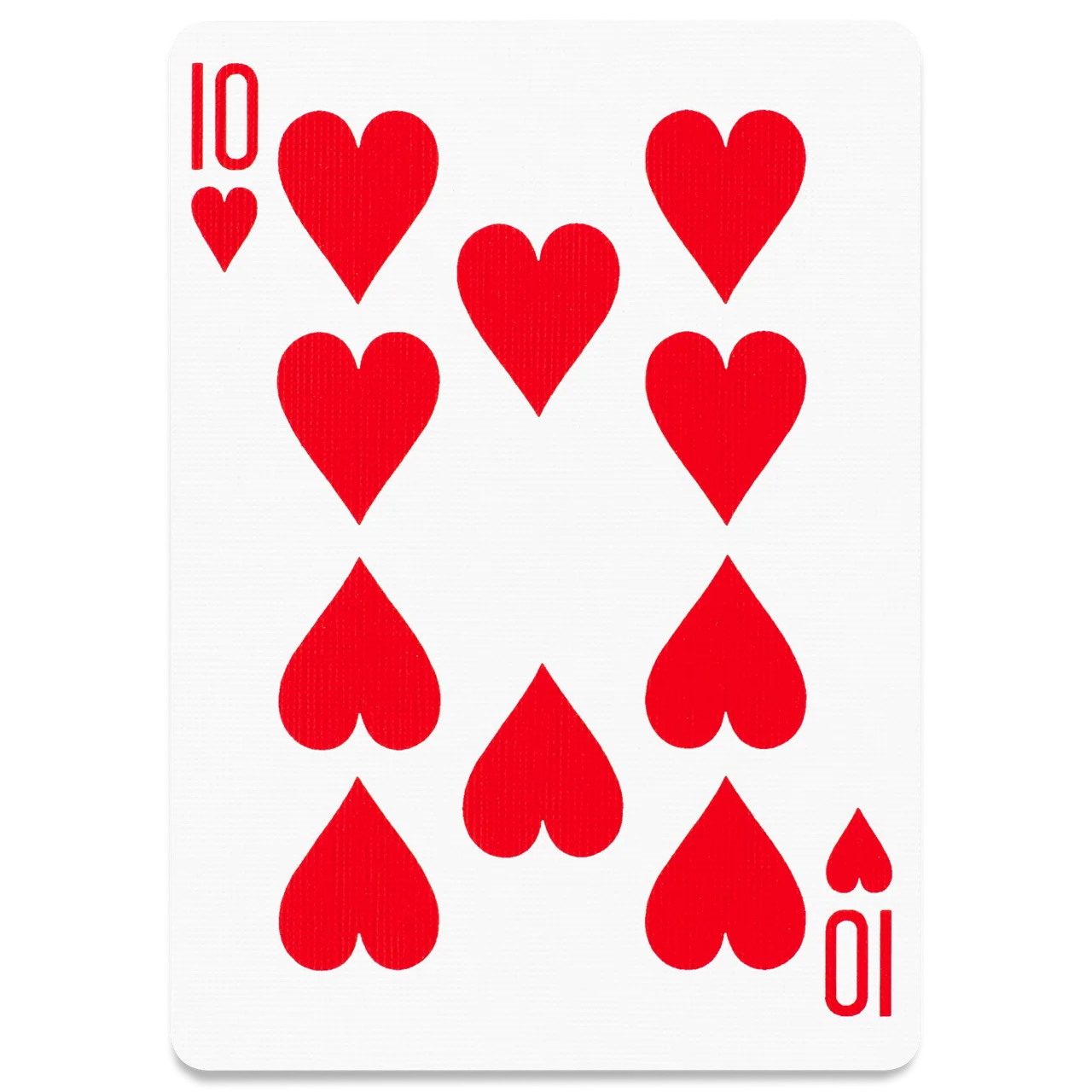 Card with red hearts and number 10 on a white background
