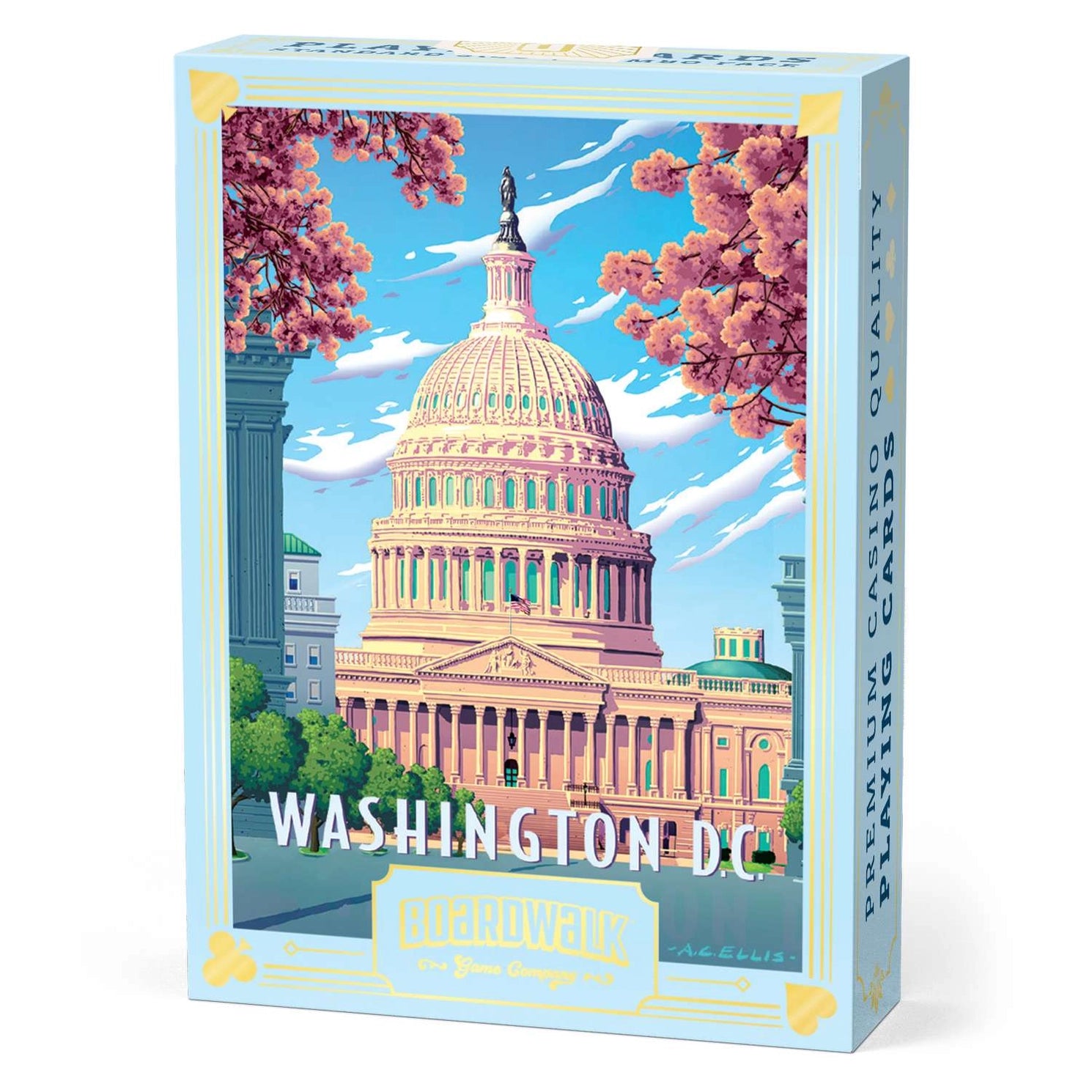 Washington D.C. Playing Cards by Boardwalk tuck box featuring the U.S. Capitol and cherry blossoms