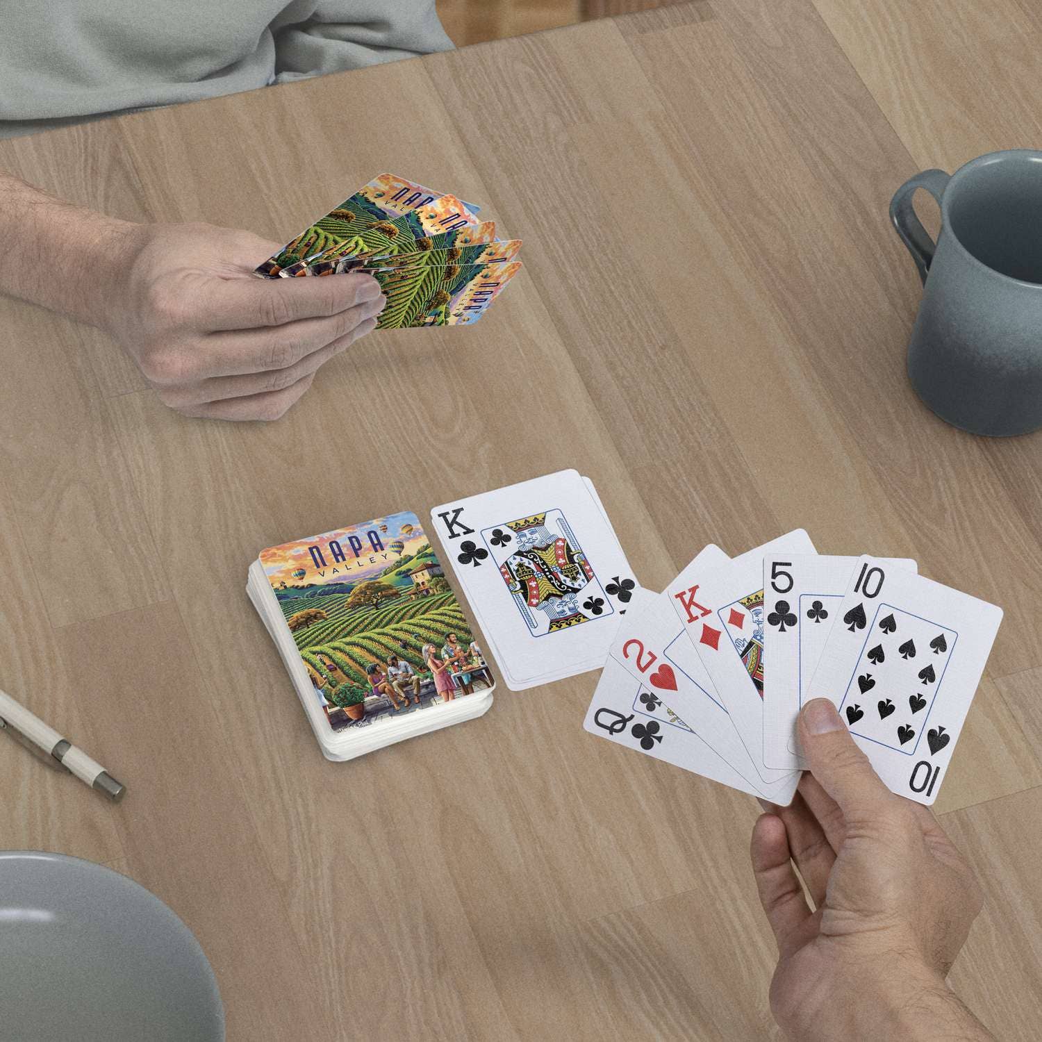 Boardwalk Napa Valley Playing Cards used in a casual card game